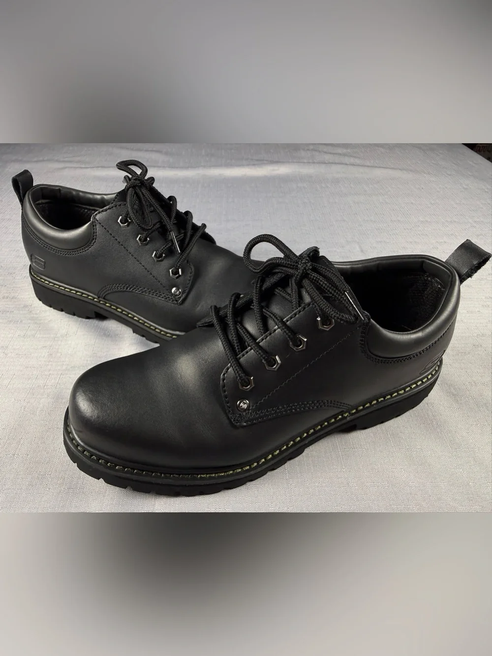 Skechers Men’s Black Leather Oxford Work Shoes  Size 10.5 S/N 60997